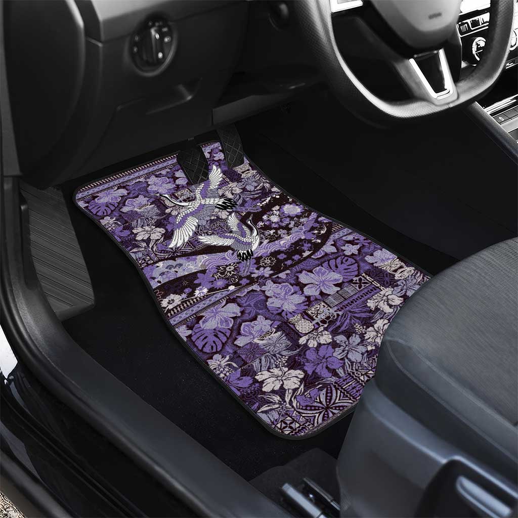 Japanese Hawaiian Crane Car Mats Purple Tapa Patchwork Pattern LT9 - Polynesian Pride