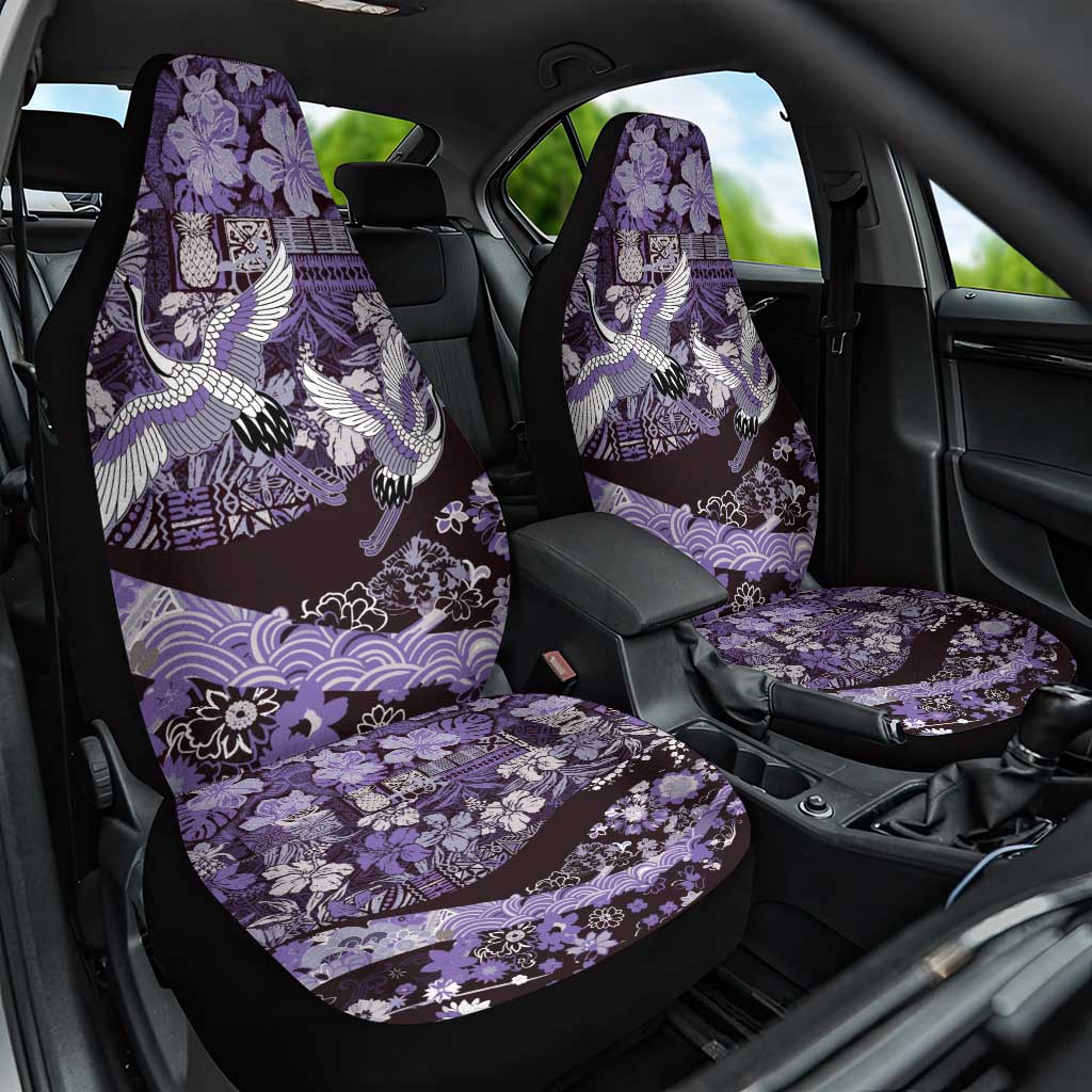 Japanese Hawaiian Crane Car Seat Cover Purple Tapa Patchwork Pattern LT9 One Size Purple - Polynesian Pride