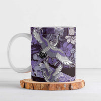Japanese Hawaiian Crane Ceramic Mug Purple Tapa Patchwork Pattern