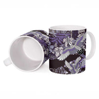 Japanese Hawaiian Crane Ceramic Mug Purple Tapa Patchwork Pattern