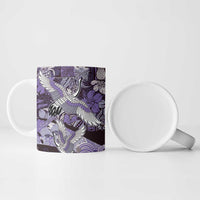 Japanese Hawaiian Crane Ceramic Mug Purple Tapa Patchwork Pattern