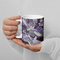 Japanese Hawaiian Crane Ceramic Mug Purple Tapa Patchwork Pattern