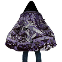 Japanese Hawaiian Crane Cloak Purple Tapa Patchwork Pattern