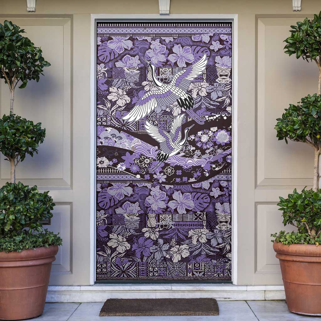 Japanese Hawaiian Crane Door Cover Purple Tapa Patchwork Pattern LT9 Purple - Polynesian Pride
