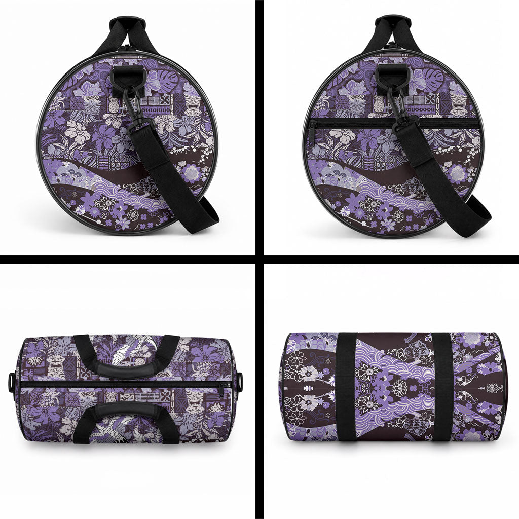 Japanese Hawaiian Crane Duffle Bag Purple Tapa Patchwork Pattern LT9 - Polynesian Pride