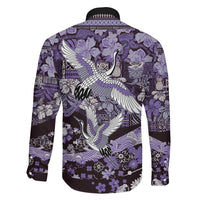 Japanese Hawaiian Crane Family Matching Long Sleeve Bodycon Dress and Hawaiian Shirt Purple Tapa Patchwork Pattern LT9 - Polynesian Pride