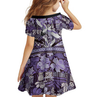 Japanese Hawaiian Crane Family Matching Short Sleeve Bodycon Dress and Hawaiian Shirt Purple Tapa Patchwork Pattern LT9 - Polynesian Pride