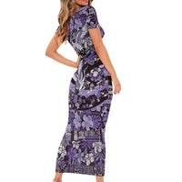 Japanese Hawaiian Crane Family Matching Short Sleeve Bodycon Dress and Hawaiian Shirt Purple Tapa Patchwork Pattern LT9 - Polynesian Pride