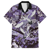 Japanese Hawaiian Crane Family Matching Summer Maxi Dress and Hawaiian Shirt Purple Tapa Patchwork Pattern LT9 Dad's Shirt - Short Sleeve Purple - Polynesian Pride