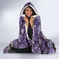 Japanese Hawaiian Crane Hooded Blanket Purple Tapa Patchwork Pattern