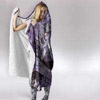 Japanese Hawaiian Crane Hooded Blanket Purple Tapa Patchwork Pattern