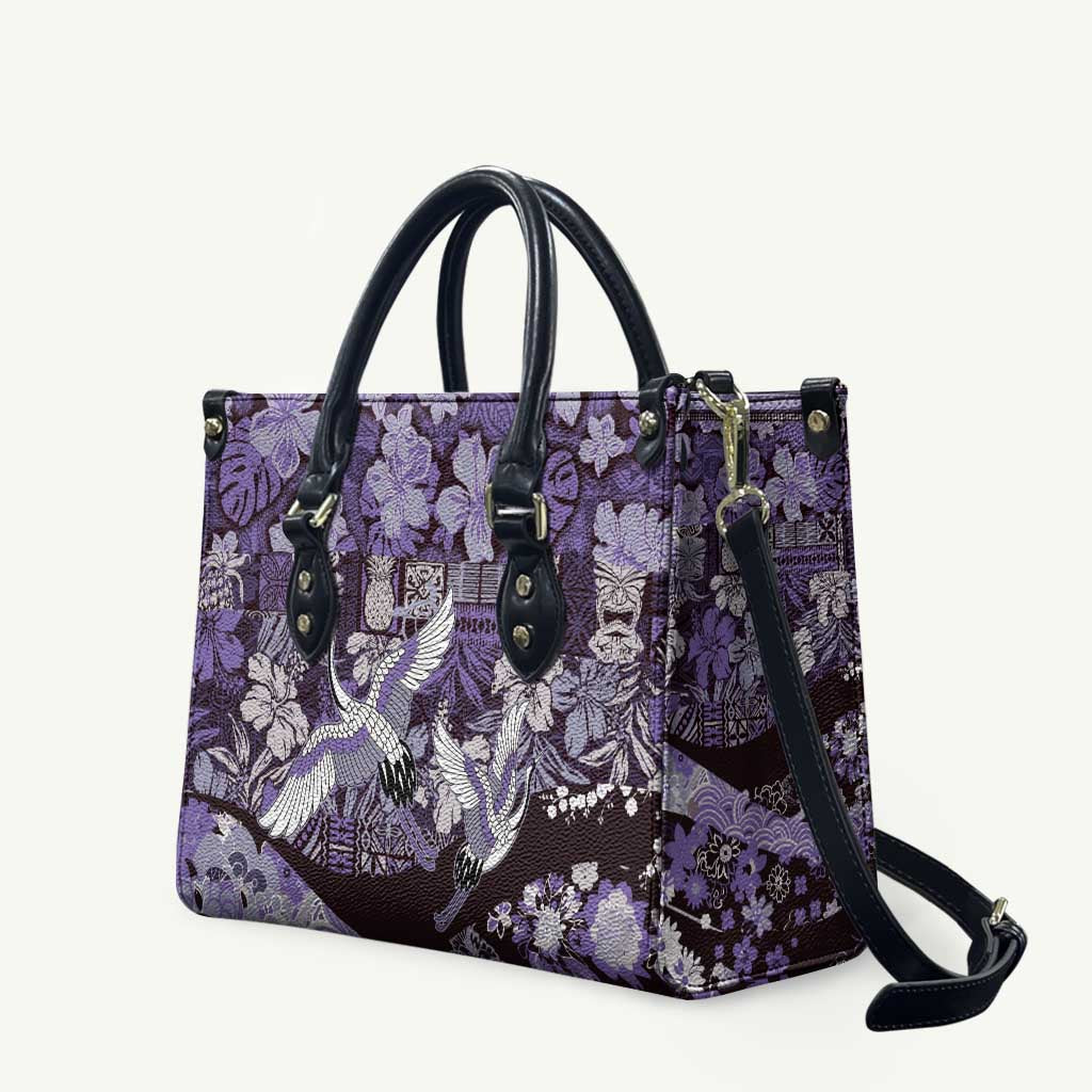 Japanese Hawaiian Crane Leather Bag Purple Tapa Patchwork Pattern LT9 Purple - Polynesian Pride