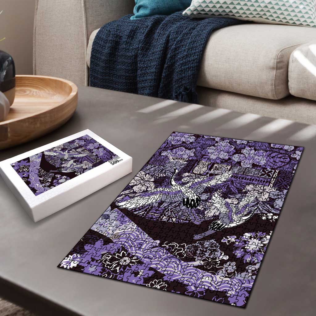 Japanese Hawaiian Crane Puzzle Purple Tapa Patchwork Pattern