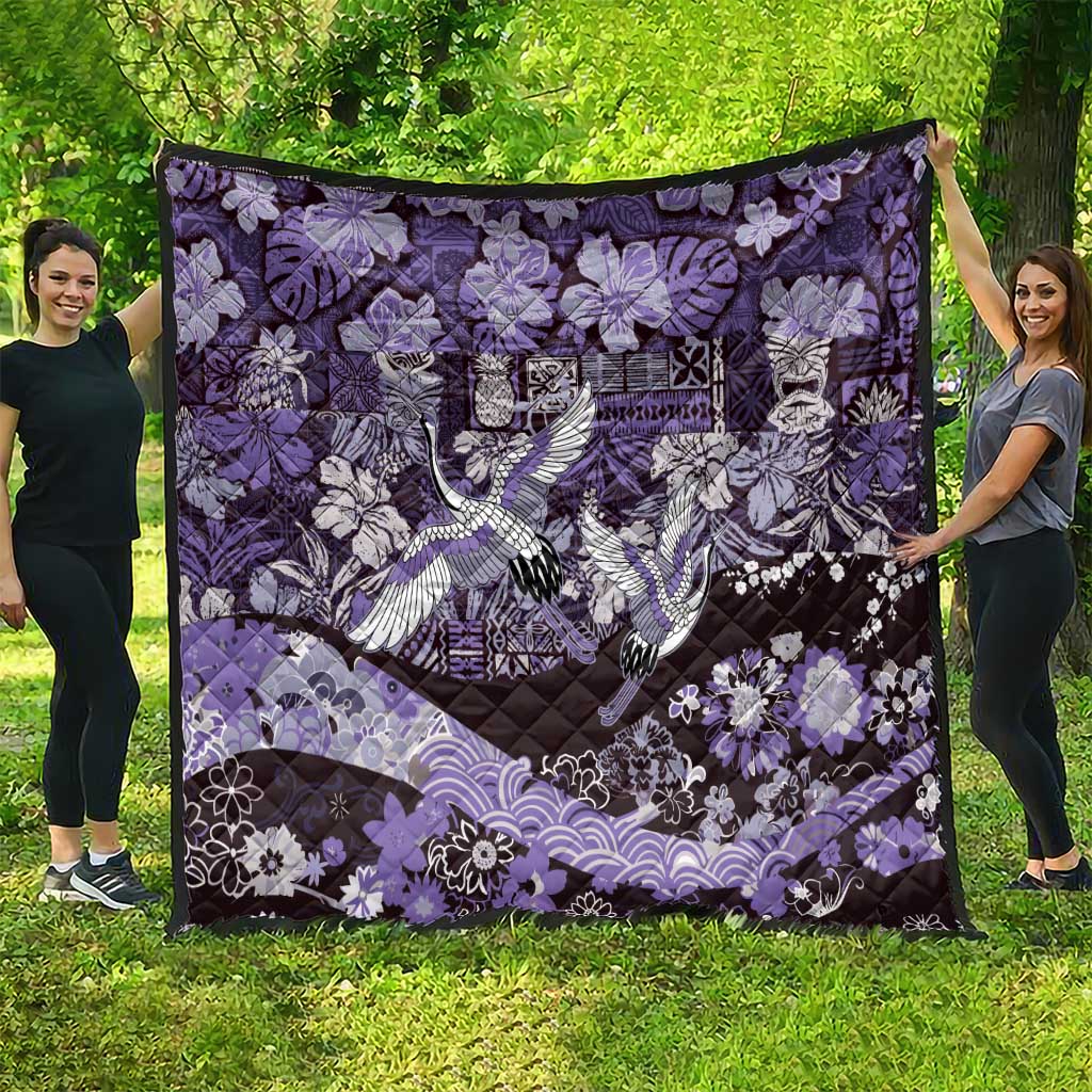 Japanese Hawaiian Crane Quilt Purple Tapa Patchwork Pattern