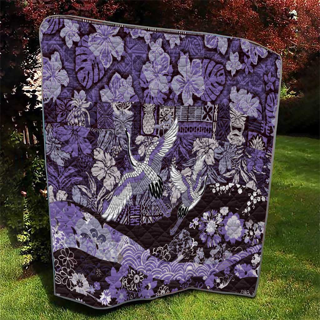 Japanese Hawaiian Crane Quilt Purple Tapa Patchwork Pattern