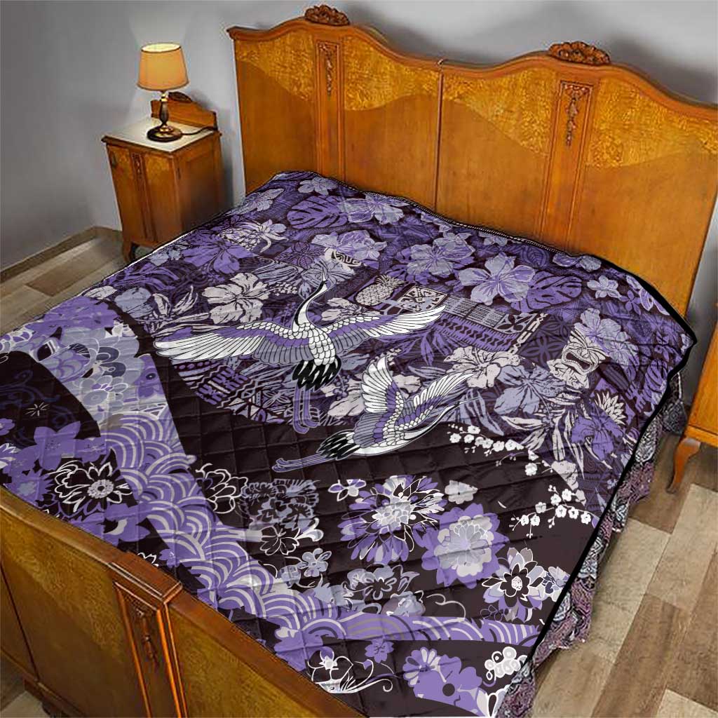 Japanese Hawaiian Crane Quilt Purple Tapa Patchwork Pattern