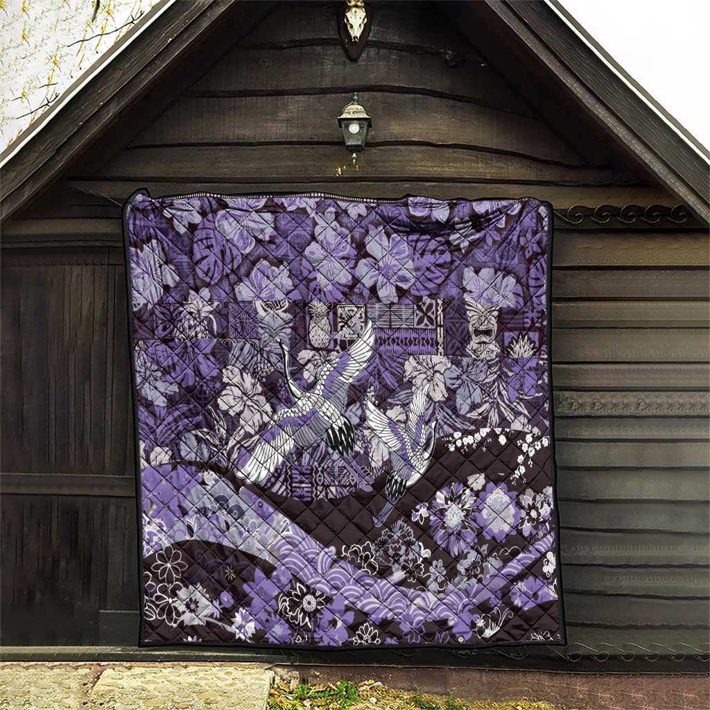 Japanese Hawaiian Crane Quilt Purple Tapa Patchwork Pattern
