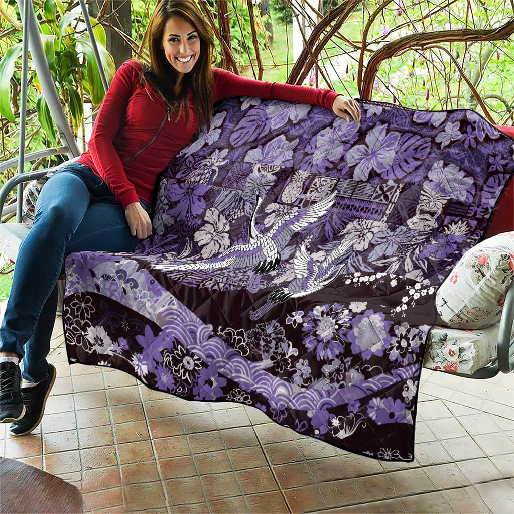 Japanese Hawaiian Crane Quilt Purple Tapa Patchwork Pattern