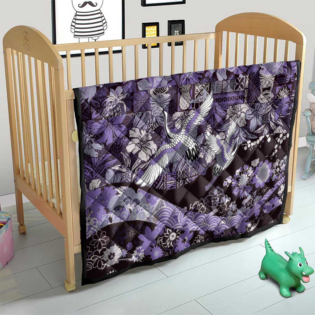 Japanese Hawaiian Crane Quilt Purple Tapa Patchwork Pattern