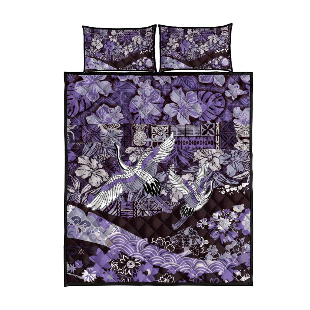Japanese Hawaiian Crane Quilt Bed Set Purple Tapa Patchwork Pattern LT9 - Polynesian Pride