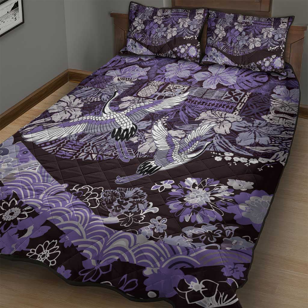 Japanese Hawaiian Crane Quilt Bed Set Purple Tapa Patchwork Pattern LT9 - Polynesian Pride