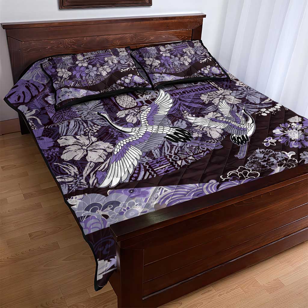 Japanese Hawaiian Crane Quilt Bed Set Purple Tapa Patchwork Pattern LT9 - Polynesian Pride