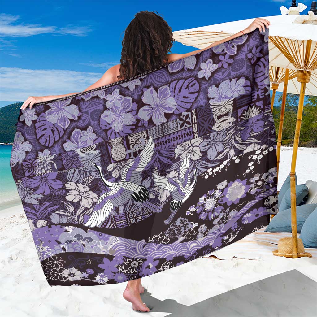 Japanese Hawaiian Crane Sarong Purple Tapa Patchwork Pattern LT9 One Size 44 x 66 inches Purple - Polynesian Pride