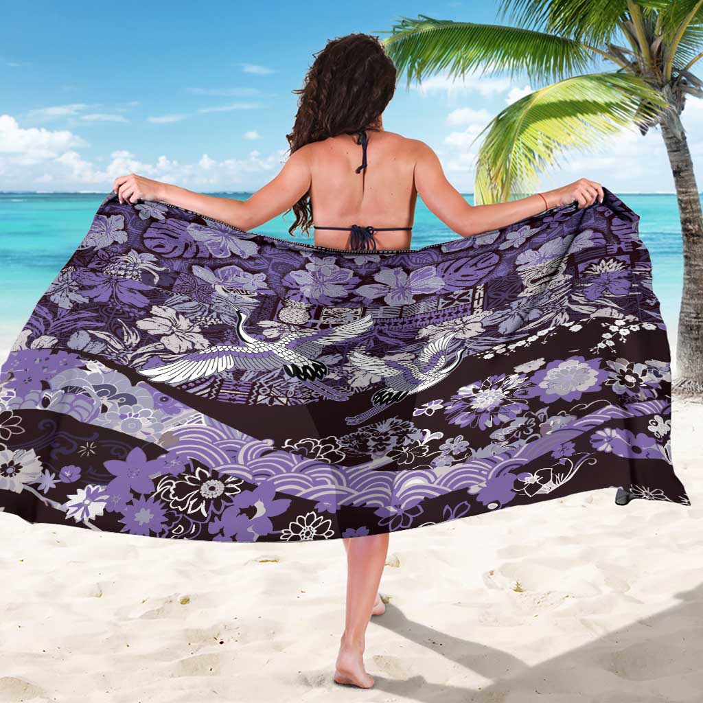 Japanese Hawaiian Crane Sarong Purple Tapa Patchwork Pattern LT9 - Polynesian Pride