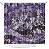 Japanese Hawaiian Crane Shower Curtain Purple Tapa Patchwork Pattern