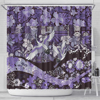 Japanese Hawaiian Crane Shower Curtain Purple Tapa Patchwork Pattern