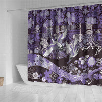 Japanese Hawaiian Crane Shower Curtain Purple Tapa Patchwork Pattern