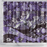 Japanese Hawaiian Crane Shower Curtain Purple Tapa Patchwork Pattern