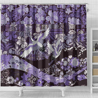 Japanese Hawaiian Crane Shower Curtain Purple Tapa Patchwork Pattern