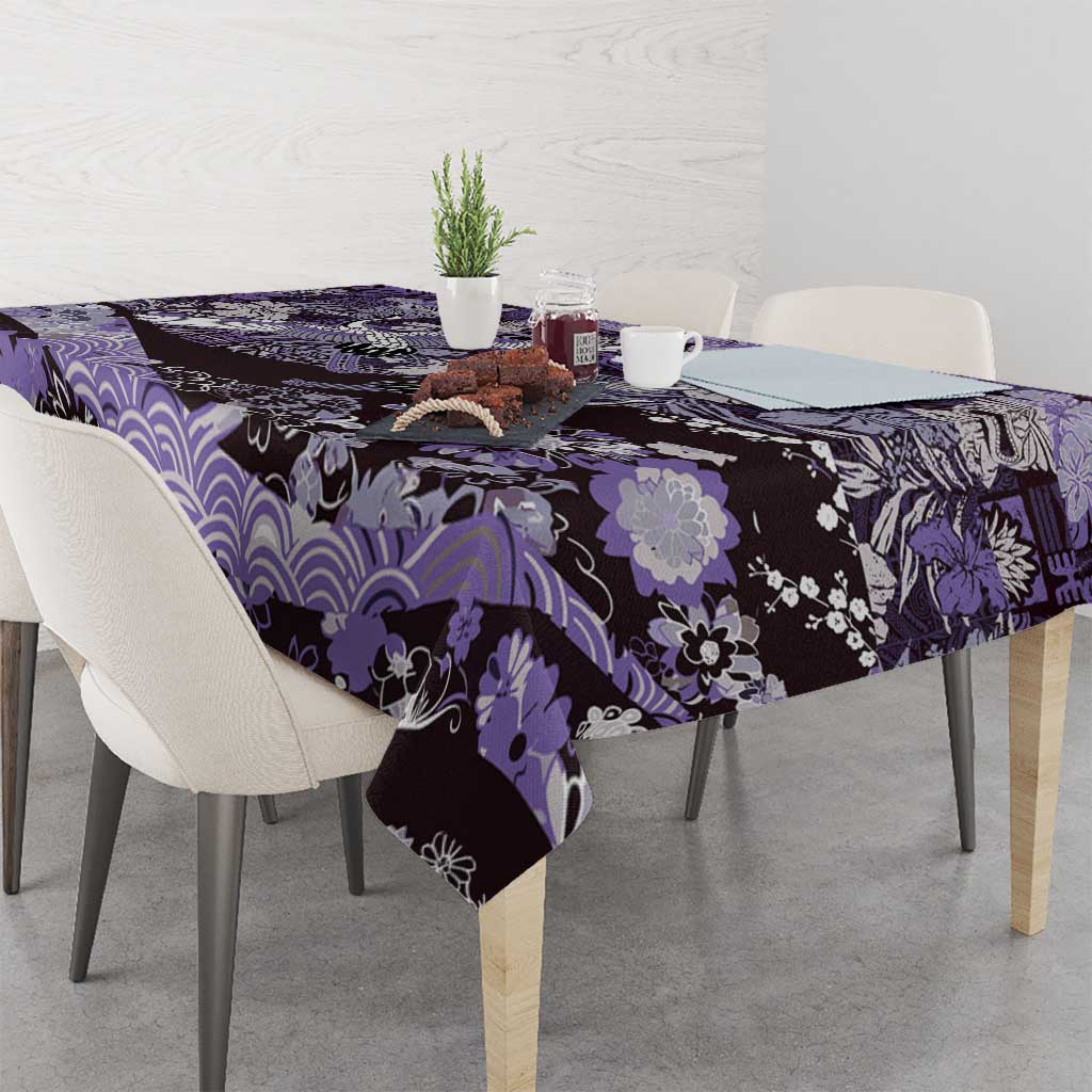 Japanese Hawaiian Crane Tablecloth Purple Tapa Patchwork Pattern