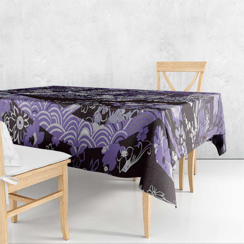 Japanese Hawaiian Crane Tablecloth Purple Tapa Patchwork Pattern
