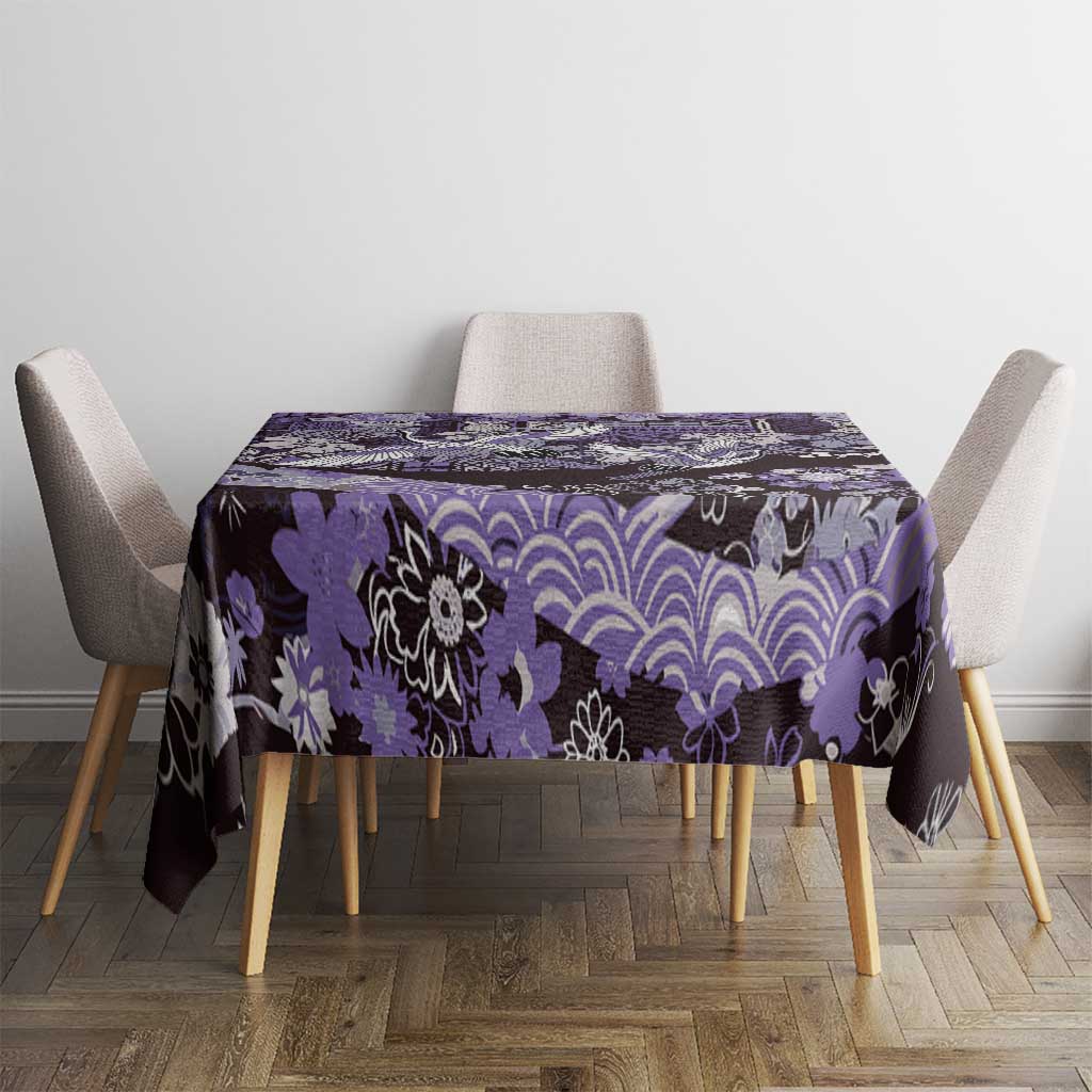 Japanese Hawaiian Crane Tablecloth Purple Tapa Patchwork Pattern