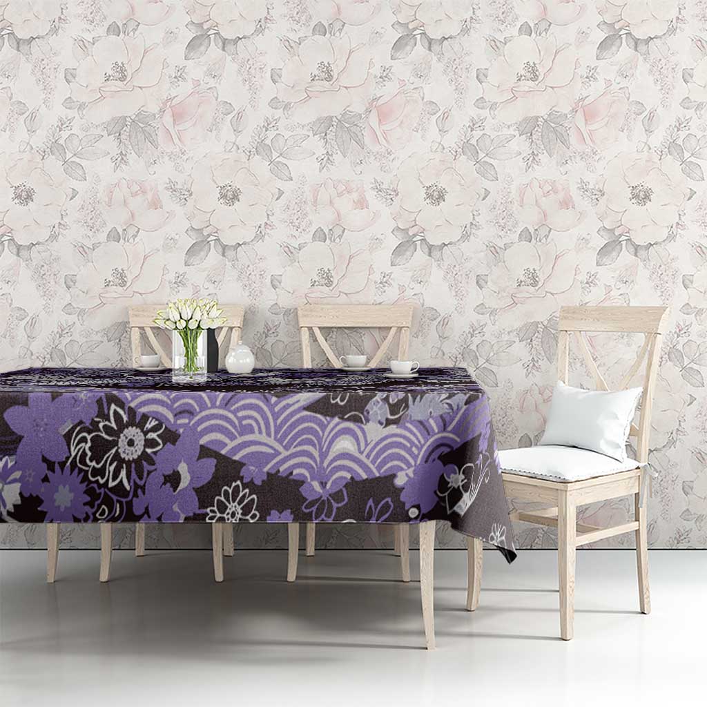 Japanese Hawaiian Crane Tablecloth Purple Tapa Patchwork Pattern