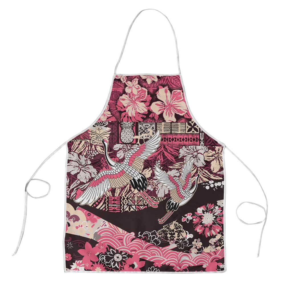 Japanese Hawaiian Crane Apron Soft Pink Tapa Patchwork Pattern