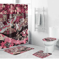 Japanese Hawaiian Crane Bathroom Set Soft Pink Tapa Patchwork Pattern