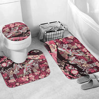 Japanese Hawaiian Crane Bathroom Set Soft Pink Tapa Patchwork Pattern