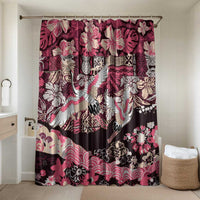 Japanese Hawaiian Crane Bathroom Set Soft Pink Tapa Patchwork Pattern