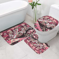 Japanese Hawaiian Crane Bathroom Set Soft Pink Tapa Patchwork Pattern