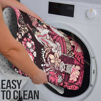 Japanese Hawaiian Crane Bathroom Set Soft Pink Tapa Patchwork Pattern