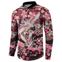 Japanese Hawaiian Crane Button Sweatshirt Soft Pink Tapa Patchwork Pattern