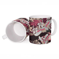 Japanese Hawaiian Crane Ceramic Mug Soft Pink Tapa Patchwork Pattern