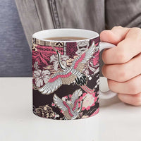 Japanese Hawaiian Crane Ceramic Mug Soft Pink Tapa Patchwork Pattern