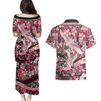 Japanese Hawaiian Crane Couples Matching Puletasi and Hawaiian Shirt Soft Pink Tapa Patchwork Pattern LT9 - Polynesian Pride