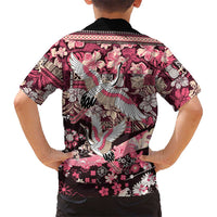 Japanese Hawaiian Crane Family Matching Long Sleeve Bodycon Dress and Hawaiian Shirt Soft Pink Tapa Patchwork Pattern LT9 - Polynesian Pride
