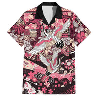 Japanese Hawaiian Crane Family Matching Off Shoulder Maxi Dress and Hawaiian Shirt Soft Pink Tapa Patchwork Pattern
