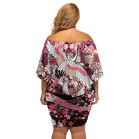 Japanese Hawaiian Crane Family Matching Off Shoulder Short Dress and Hawaiian Shirt Soft Pink Tapa Patchwork Pattern LT9 - Polynesian Pride